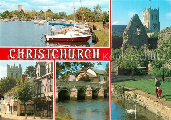 Christchurch Dorset Hafen Ortsmotive Brücke Ruine Kathedral