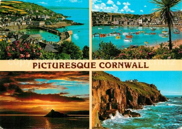 Cornwall UK Various views of the coast Sunset