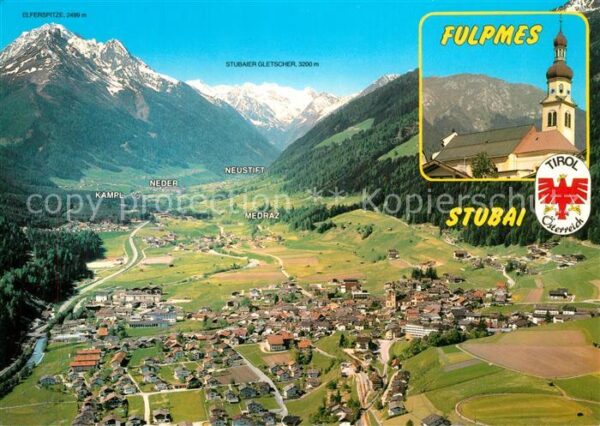 Fulpmes Tirol Fliegeraufnahme mit Stubaier Alpen und