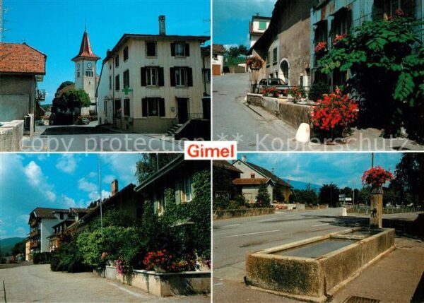 Gimel VD Ortspartien Brunnen Kirche