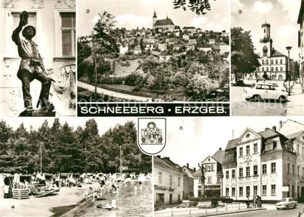 Schneeberg Erzgebirge Bergmannsbrunnen Teilansicht Rathaus Er