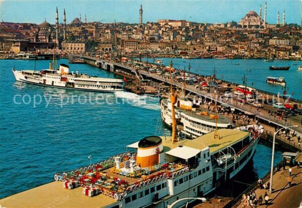 Istanbul Constantinopel Galata Brücke Neue Mosche und Süleymani