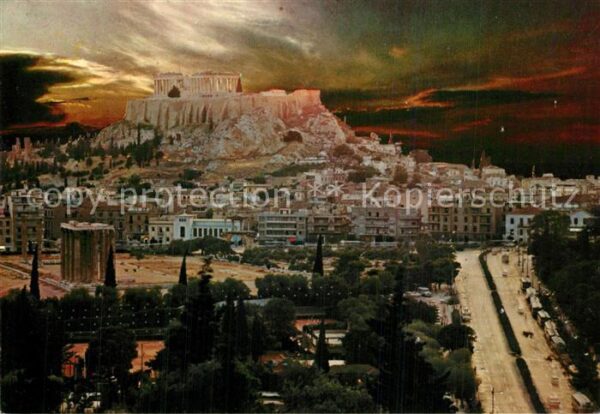 Athen Griechenland Akropolis bei Sonnenuntergang von Olymp