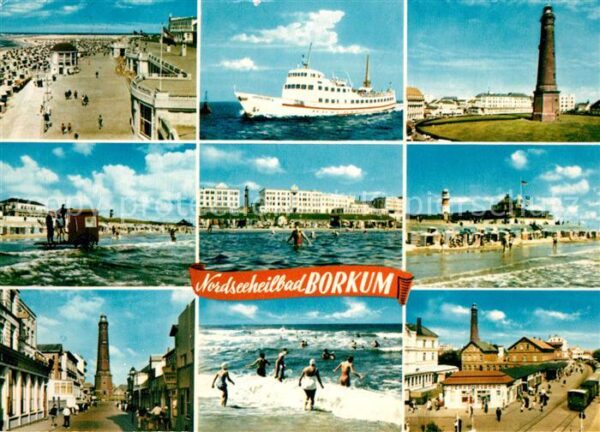 Borkum Strandpartien Fahrgastschiff Leuchtturm