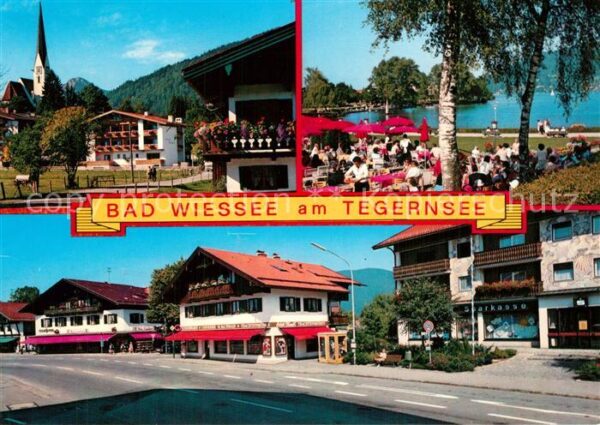 Bad Wiessee Ortsmotiv mit Kirche Seepromenade Teger