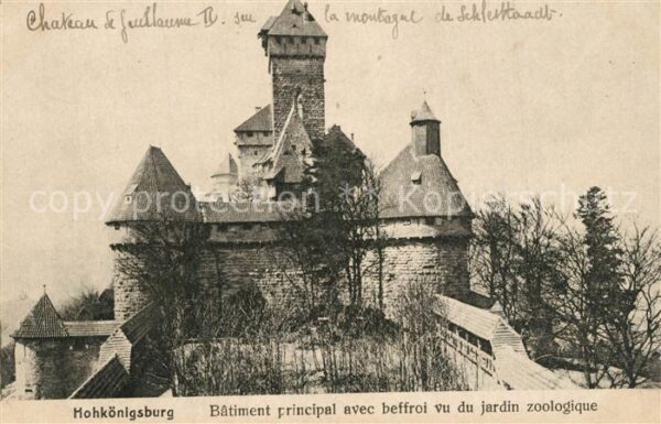 Hohkoenigsburg Haut-Koenigsbourg Bâtiment principal avec beffroi vu du j