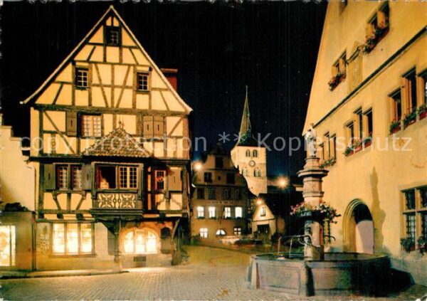 Turckheim Haut Rhin Place Turenne Fontaine la nuit