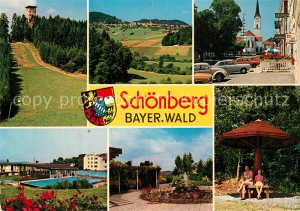 Schoenberg Bayerischer Wald Aussichtsturm Panorama Kirche Schwimmba