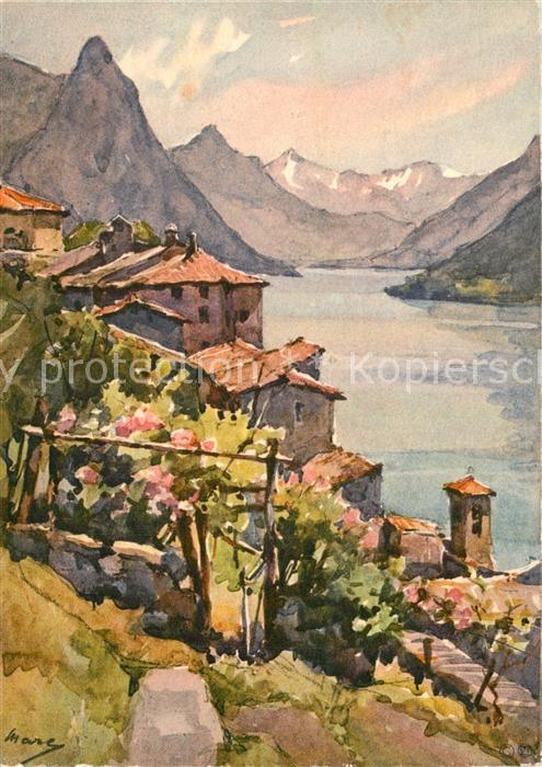 Gandria Lago di Lugano Ortsmotiv Illustration