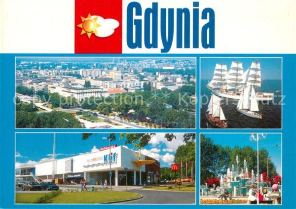 Gdynia Pommern Panorama Dreimaster Segler Klif Brunnen