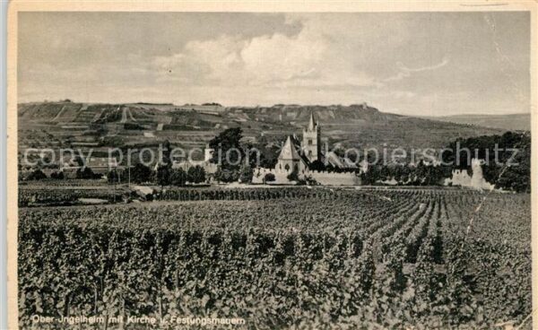 Ingelheim Rhein mit Kirche und Festungsmauern