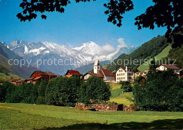 Elm GL Ortsansicht mit Kirche Blick zum Hausst