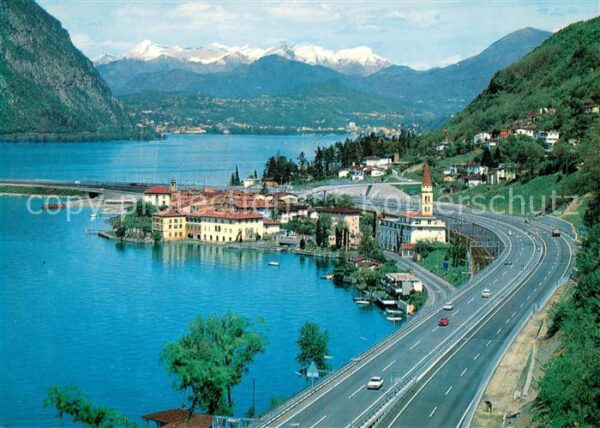 Bissone Lago di Lugano con l'autostrada