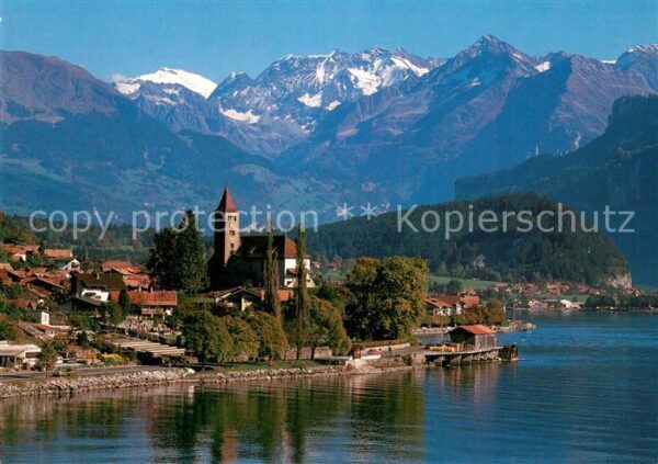 Brienz Brienzersee mit Kirche und Hasliberge