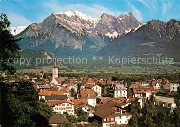 Bad Ragaz Ragatz Stadtpanorama mit Blick zum Falknis Rät