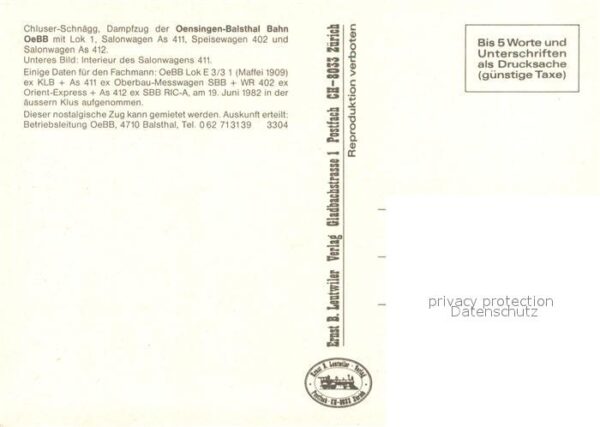 Oensingen Dampfzug Chluser Schnägg Salonwagen 411 – Bild 2