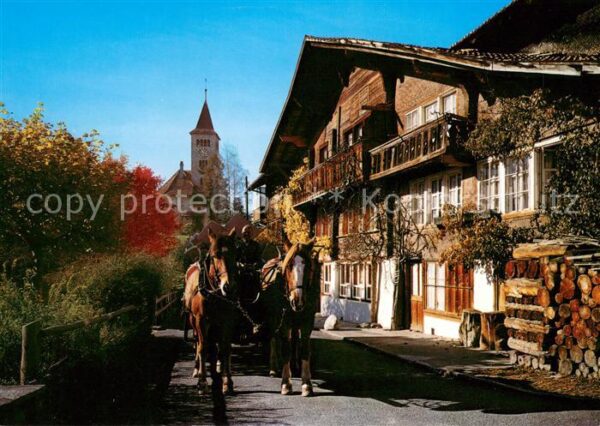 Brienz BE Pferdewagen Blick zur Kirche