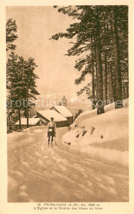 Peira-Cava Eglise et la Chaine des Alpes en hiver