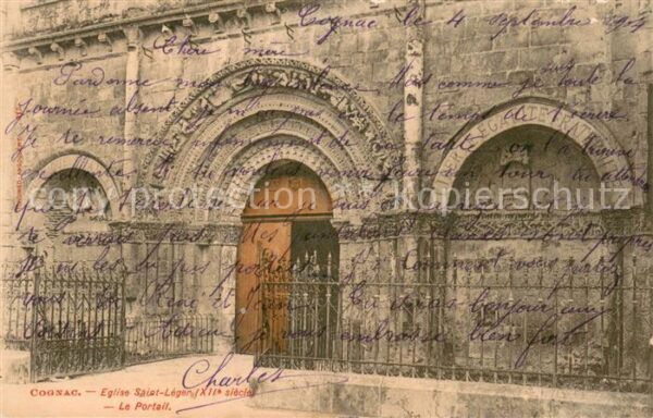 Cognac Charente Portail de l'Eglise Saint Léger XIIe si