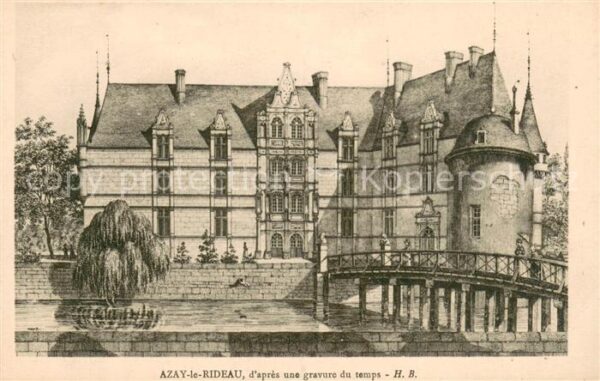 Azay-le-Rideau Chateau gravure du temps Künstlerkarte