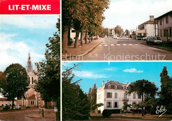Lit-et-Mixe Eglise la mairie et rue principale