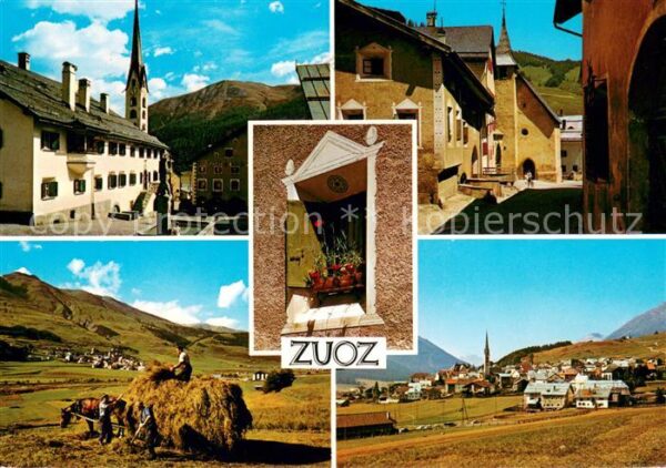Zuoz GR Ortsmotive Kirche Gasse Fenster Landwir