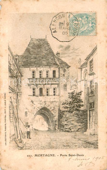 Mortagne-au-Perche Porte Saint Denis Dessin Künstlerkarte