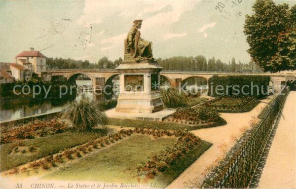 Chinon Indre et Loire La Statue et le Jardin Rabelais