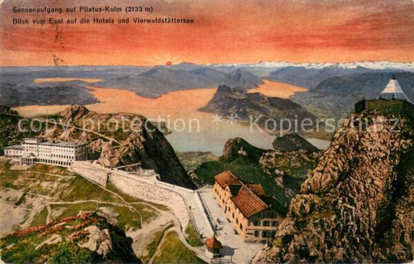 Pilatus Kulm Sonnenaufgang Blick vom Esel auf Hotels