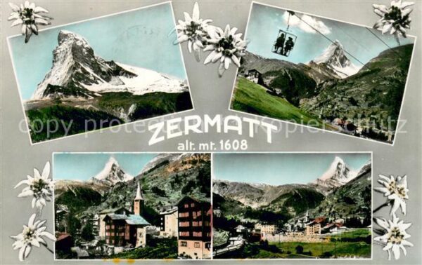 Zermatt VS Ortsansicht mit Kirche Blick zum Matter