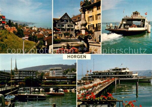 Horgen ZH Panorama Brunnen Autofähre Hafen Schiff
