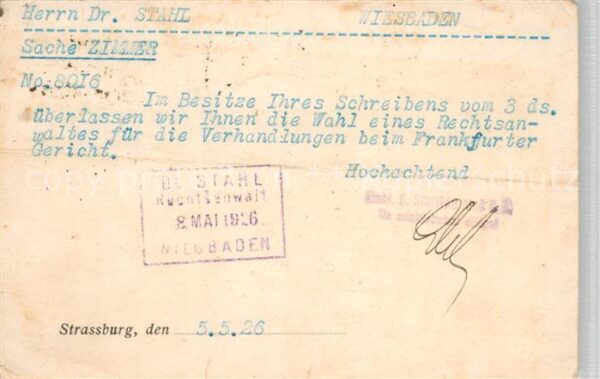 Strassburg Elsass B. Schwab Aine AG Schriftverkehr