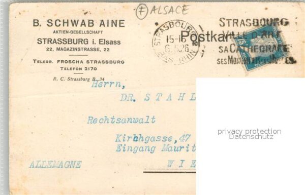 Strassburg Elsass B. Schwab Aine AG Schriftverkehr – Bild 2