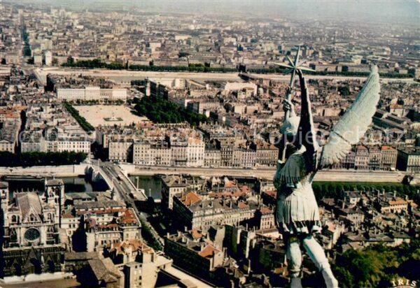 Lyon France Vue generale Ange St Michel Notre Dame
