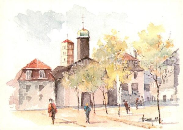 Huningue Hueningen La Place Abbatucci Aquarelle de Fernand
