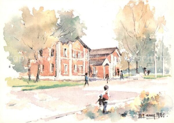 Huningue Hueningen Hotel de Ville Aquarell
