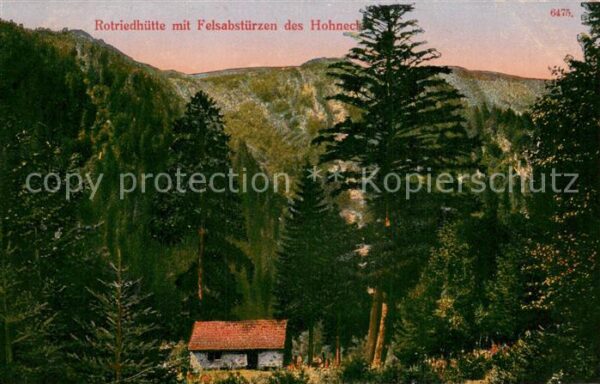 Gerardmer Vosges Rotriedhütte mit Felsabstürzen des Hohn