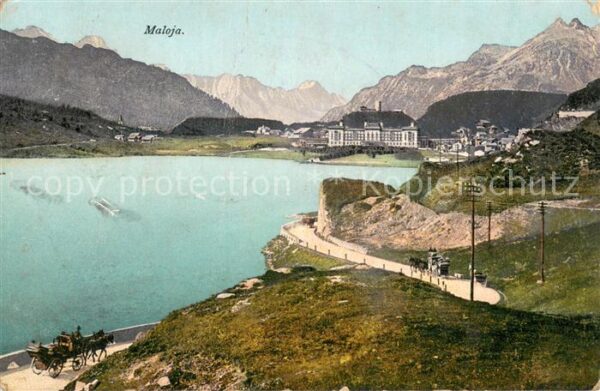 Maloja GR Uferstrasse am Silsersee Pferdekutschen