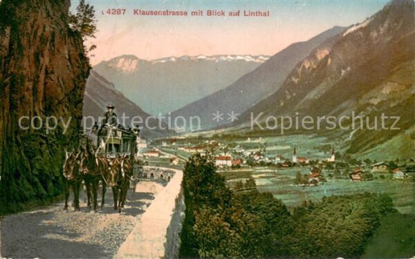Linthal  GL Klausenstrasse mit Blick ins Tal Postku
