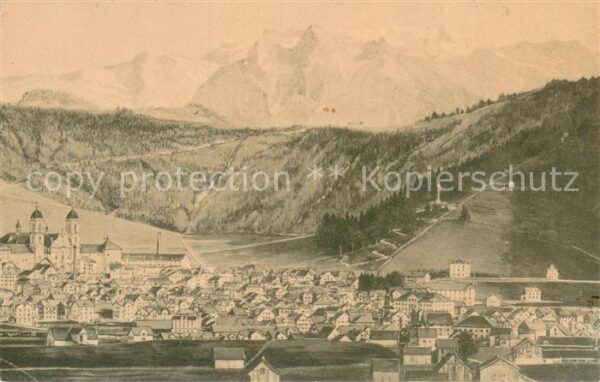 Einsiedeln SZ Gesamtansicht mit Kloster Künstlerkarte