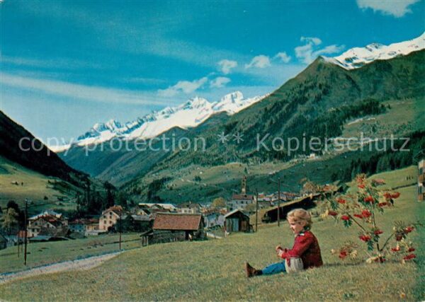 Airolo Mädchen auf der Wiese Ortsansicht mit K