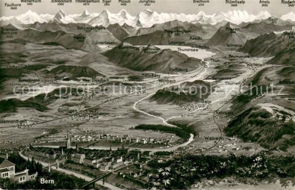 Bern BE Panoramakarte aus der Vogelperspektive
