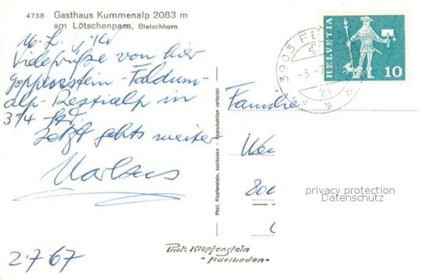 Loetschenpass Gasthaus Kummenalp mit Bietschhorn – Bild 2