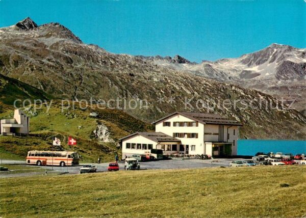 Lukmanierpass Hospezi S Maria und Stausee mit Piz Ron