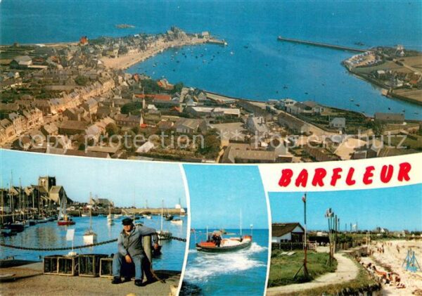 Barfleur Manche Vue aerienne Le Port La Plage