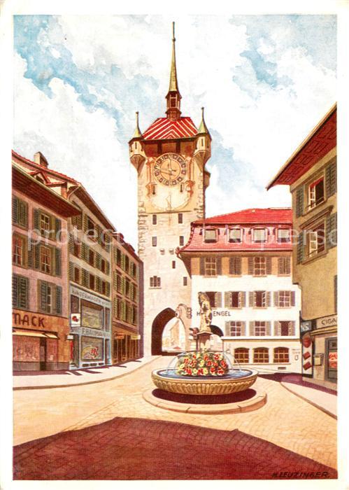 Baden  AG Stadttor Brunnen Leuzinger Künstlerkart