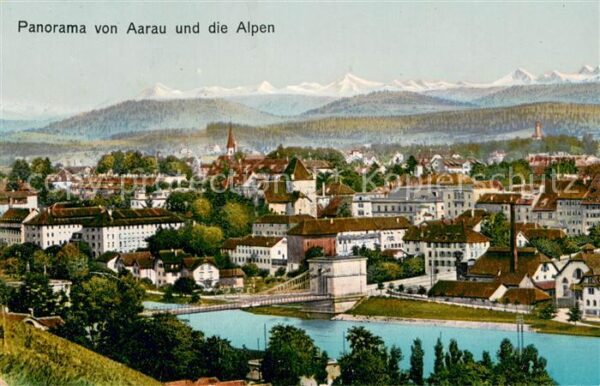 Aarau AG Stadtpanorama mit Alpen