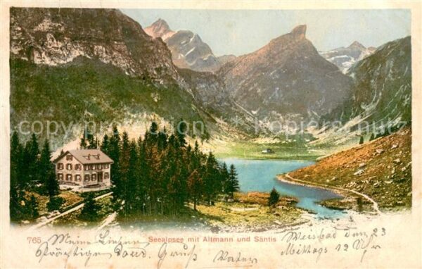 Seealpsee Saentis IR Berghotel Bergsee mit Altmann und Sänti