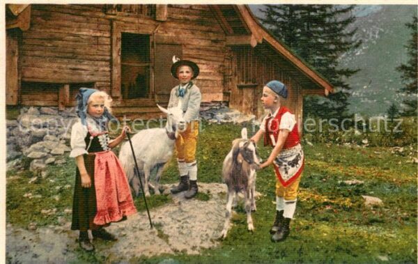 Appenzell IR Appenzeller Trachten Kinder mit Ziegen
