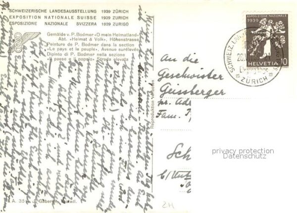 Exposition Zuerich ZH Gemälde v. P.Bodmer O mein Heimatland – Bild 2
